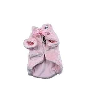Roxy & Lulu Pink Plush Dog Coat Faux Fur Hood Rhinestone Trim NWT